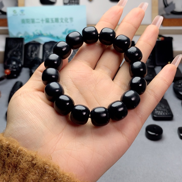 和田玉（墨玉）未镶嵌手串特价14mm