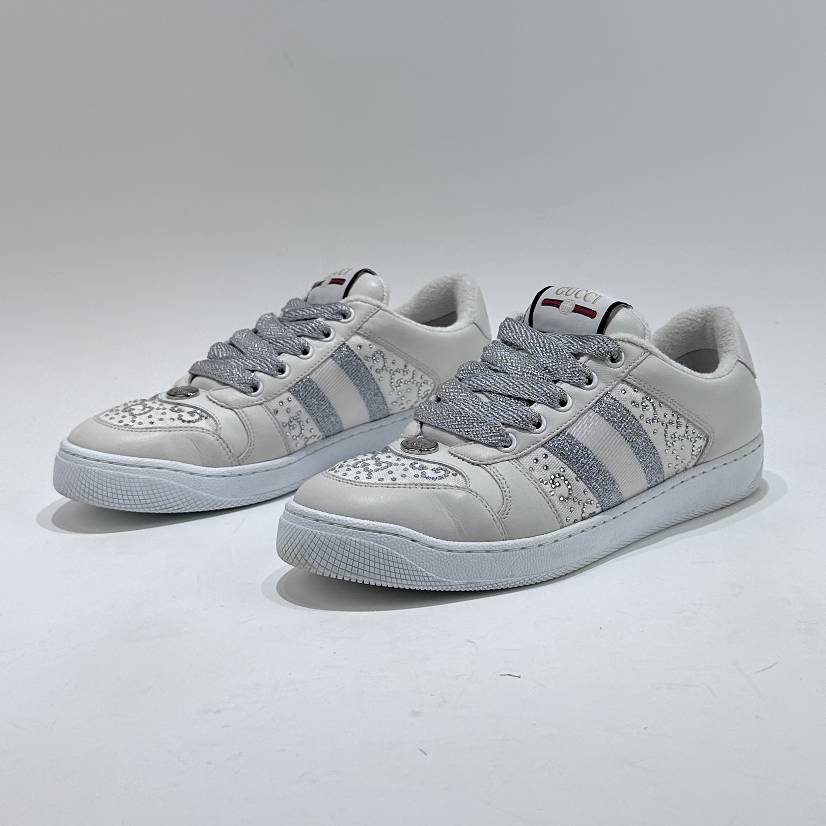 99新 GUCCI/古驰 37码 白色钻款脏脏鞋/ML80837