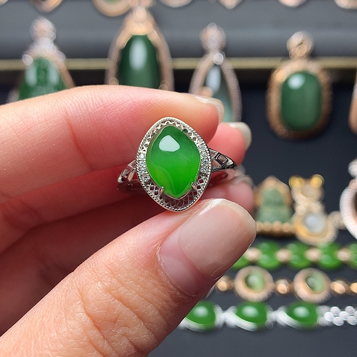 和田玉银S925镶嵌戒指