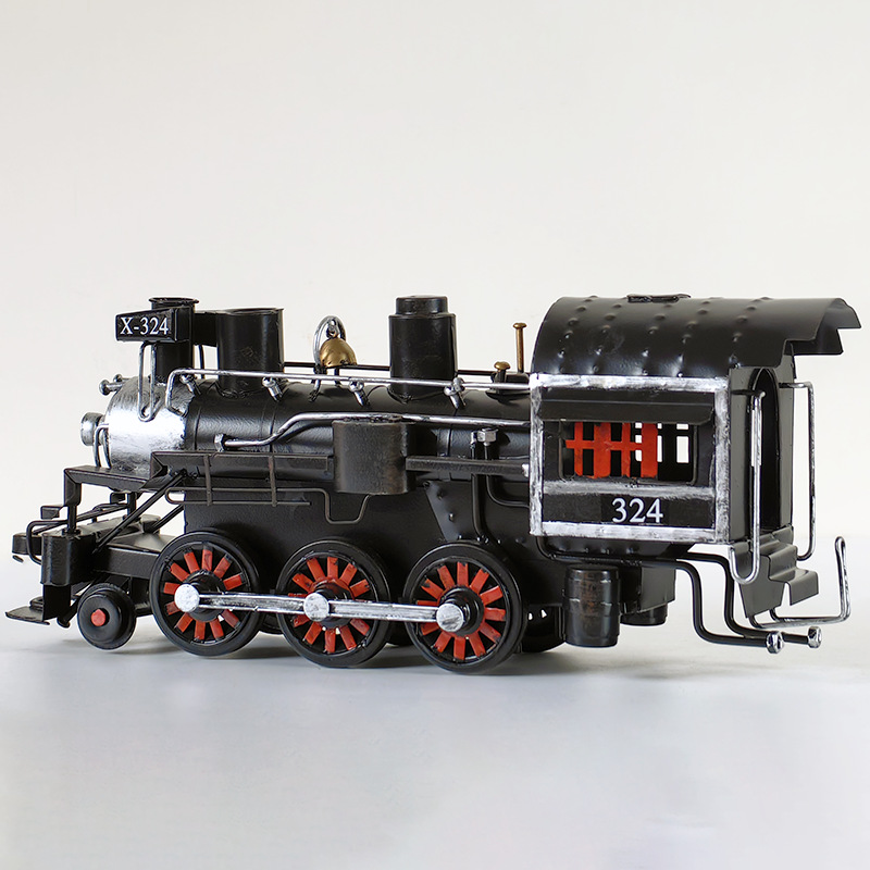 大比例纯手工金属复古蒸汽火车创意摆件工艺品怀旧装饰模型两节装