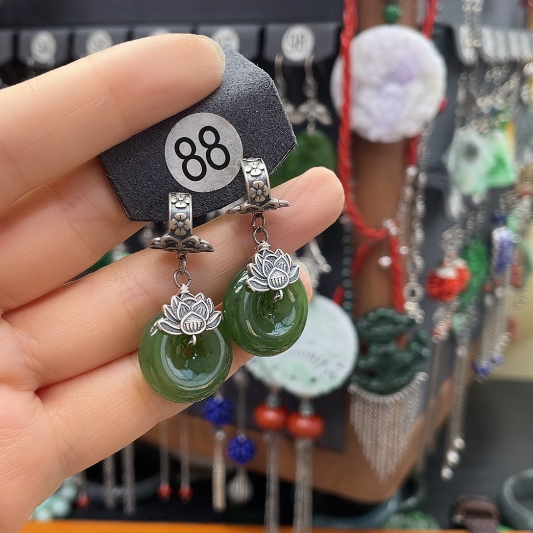 和田玉耳饰银S925镶嵌五*434yhjhhhj