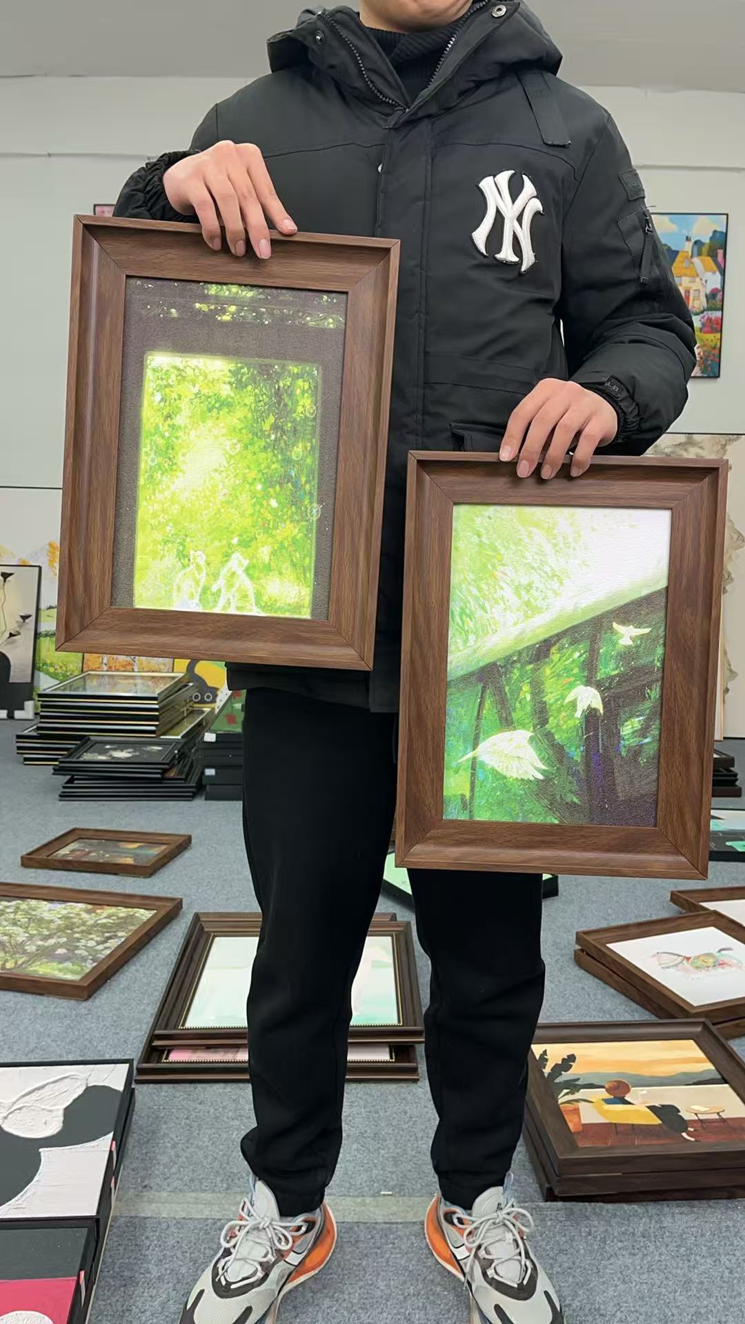 L35森林挂画森系风景相框挂画丁达尔效应绿色抽象艺术客厅装饰画