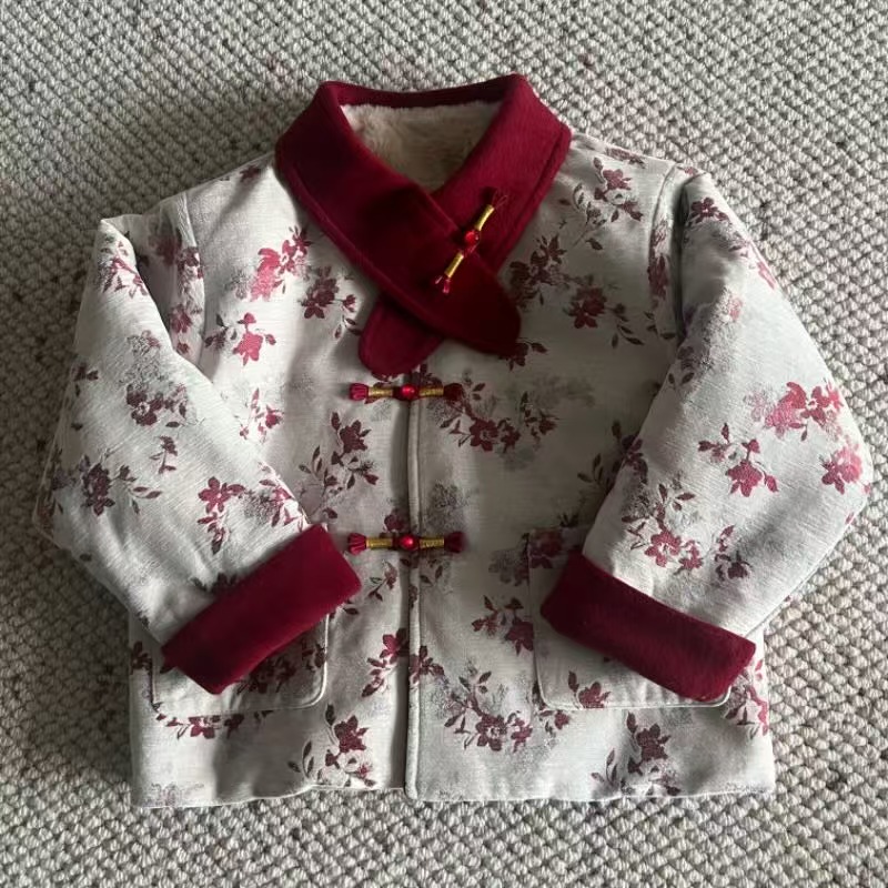 【语汐定制】2025冬季新款腊梅刺绣加绒加厚米白色儿童年服25881