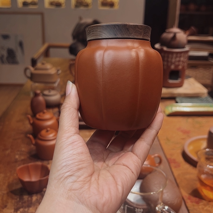 蓝***海茶叶罐朱泥颈纹器