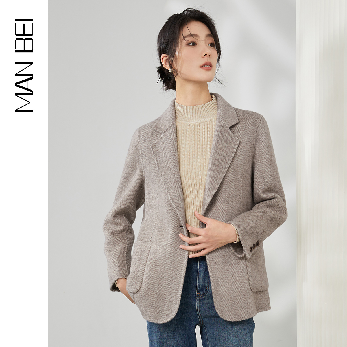 【奥莱特供】25冬季爆款女款外套100%羊毛大衣8384125混咖色