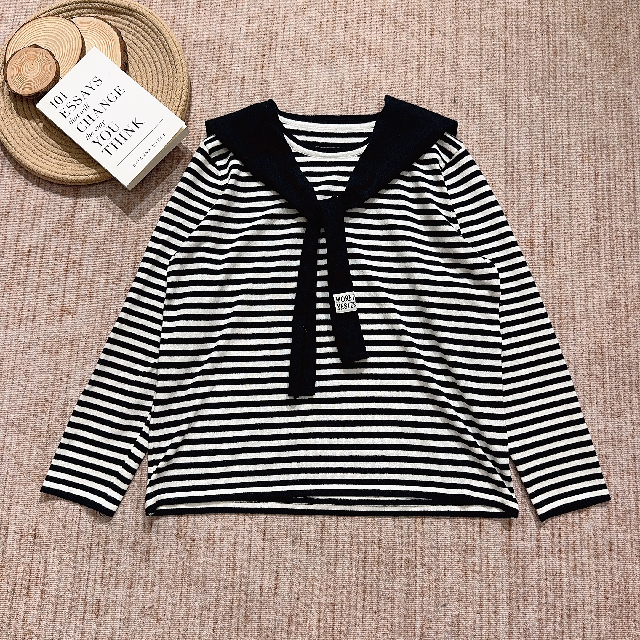 2025秋季新款时尚休闲带披肩真两件套条纹针织长袖4656