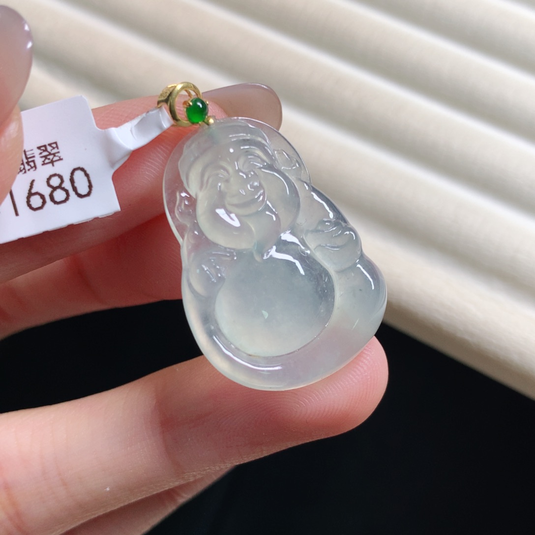 翡翠颈饰18K金镶嵌财神