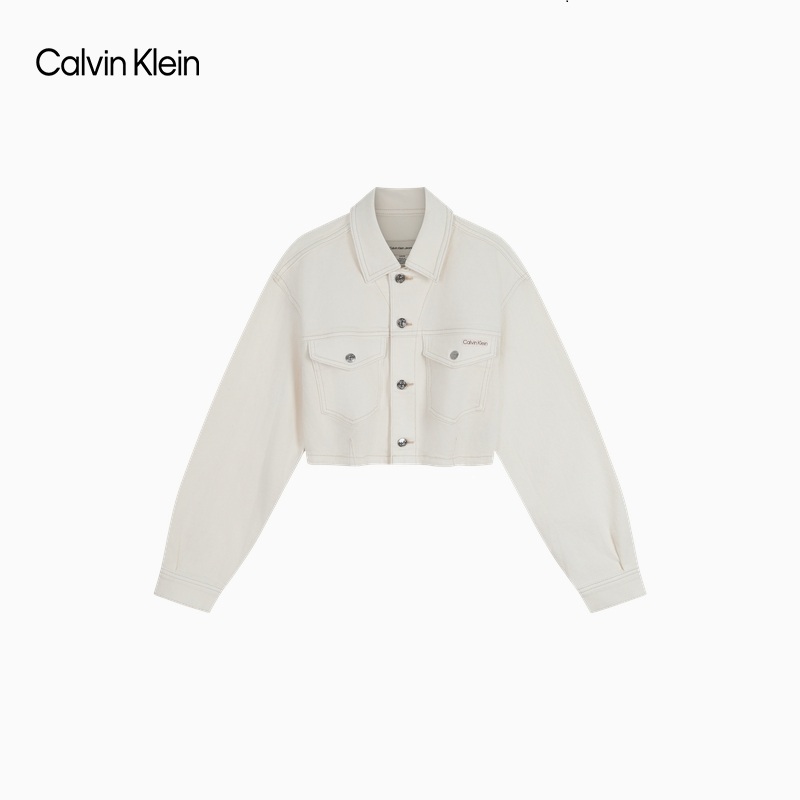 CK Jeans25秋季新款女美式复古潮流白色短款潮壳牛仔外套47D808G