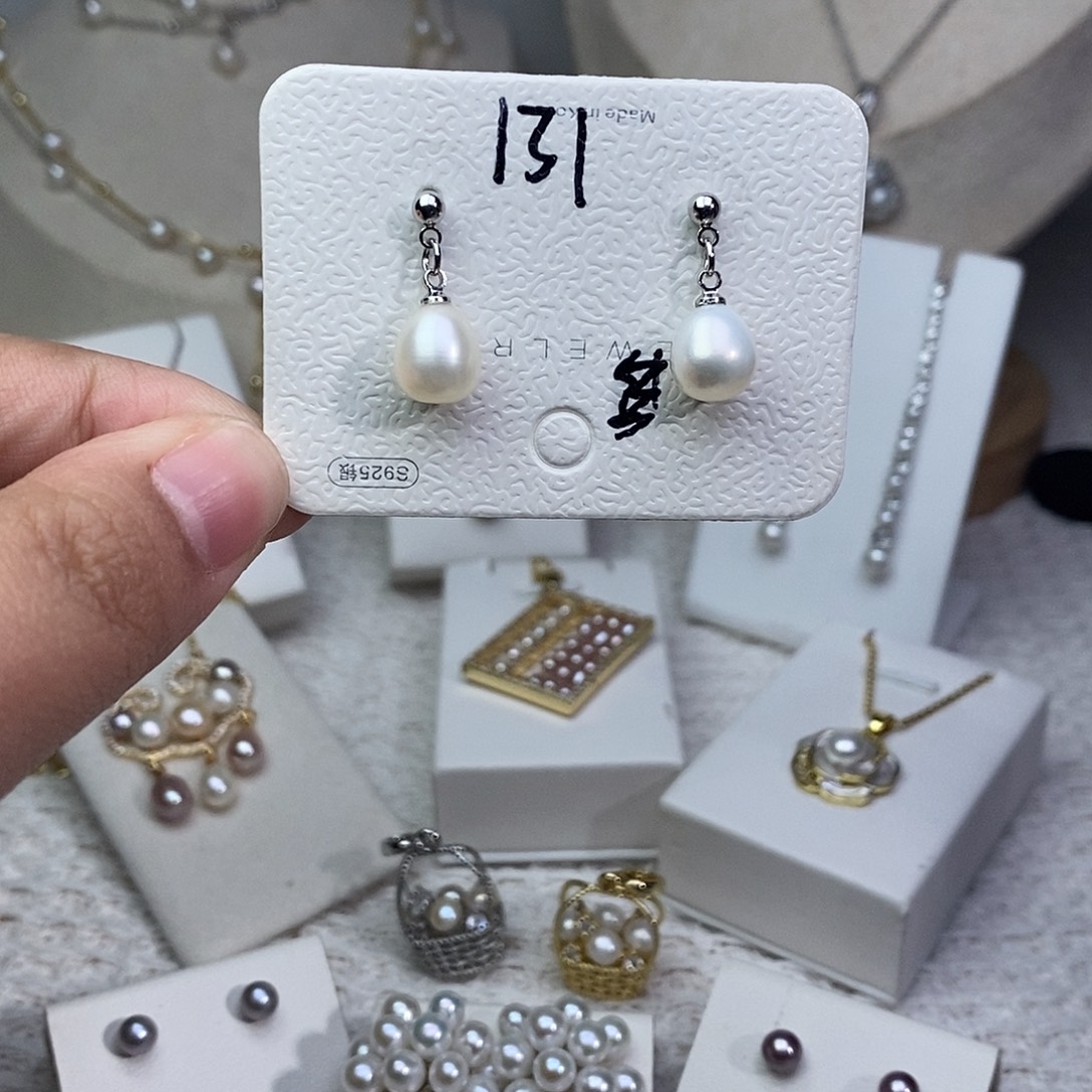 耳饰银S925镶嵌淡水珍珠