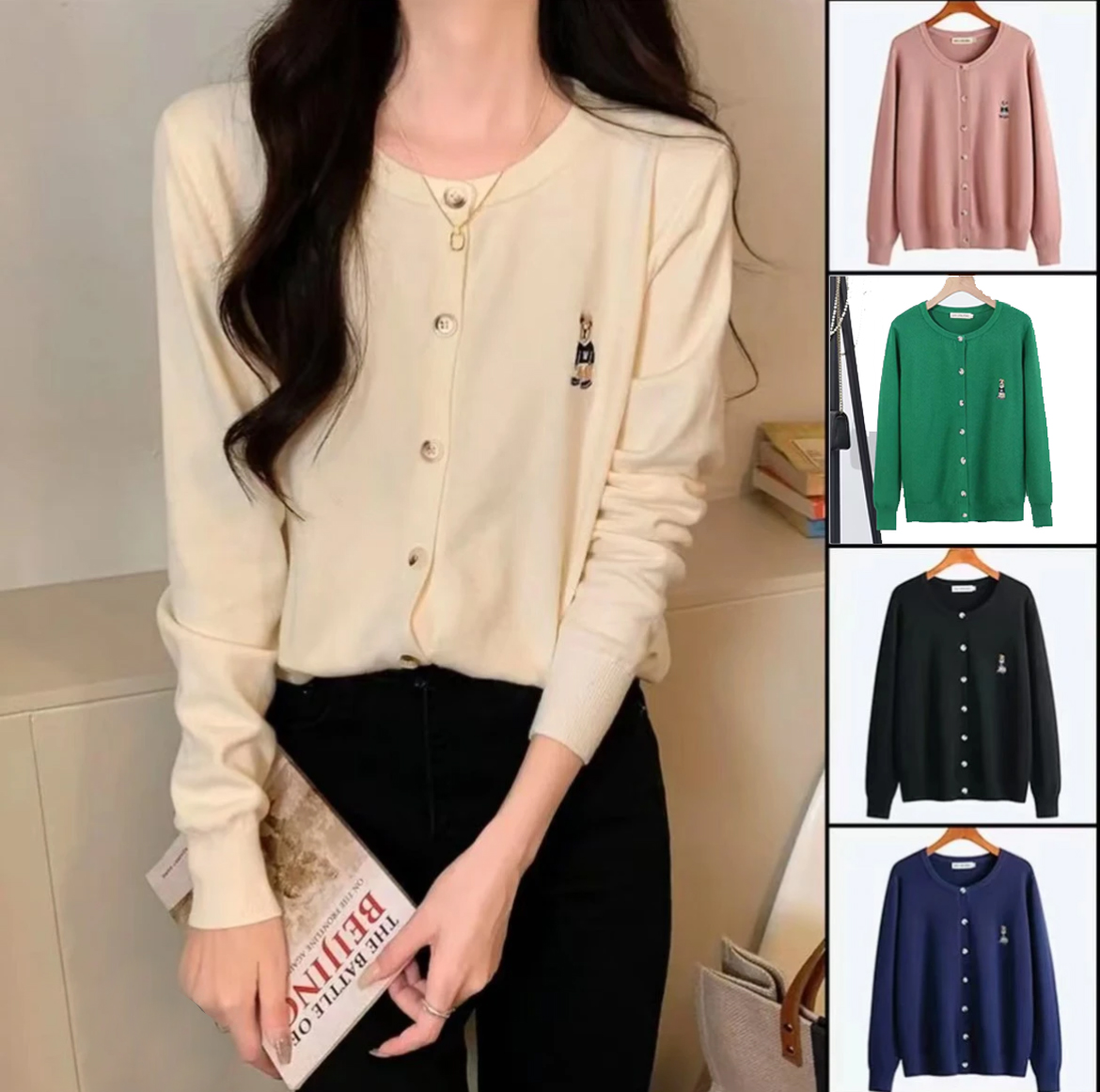 打底新款韩版圆领秋冬针织开衫加甜美可爱风格上衣百搭毛衣新款