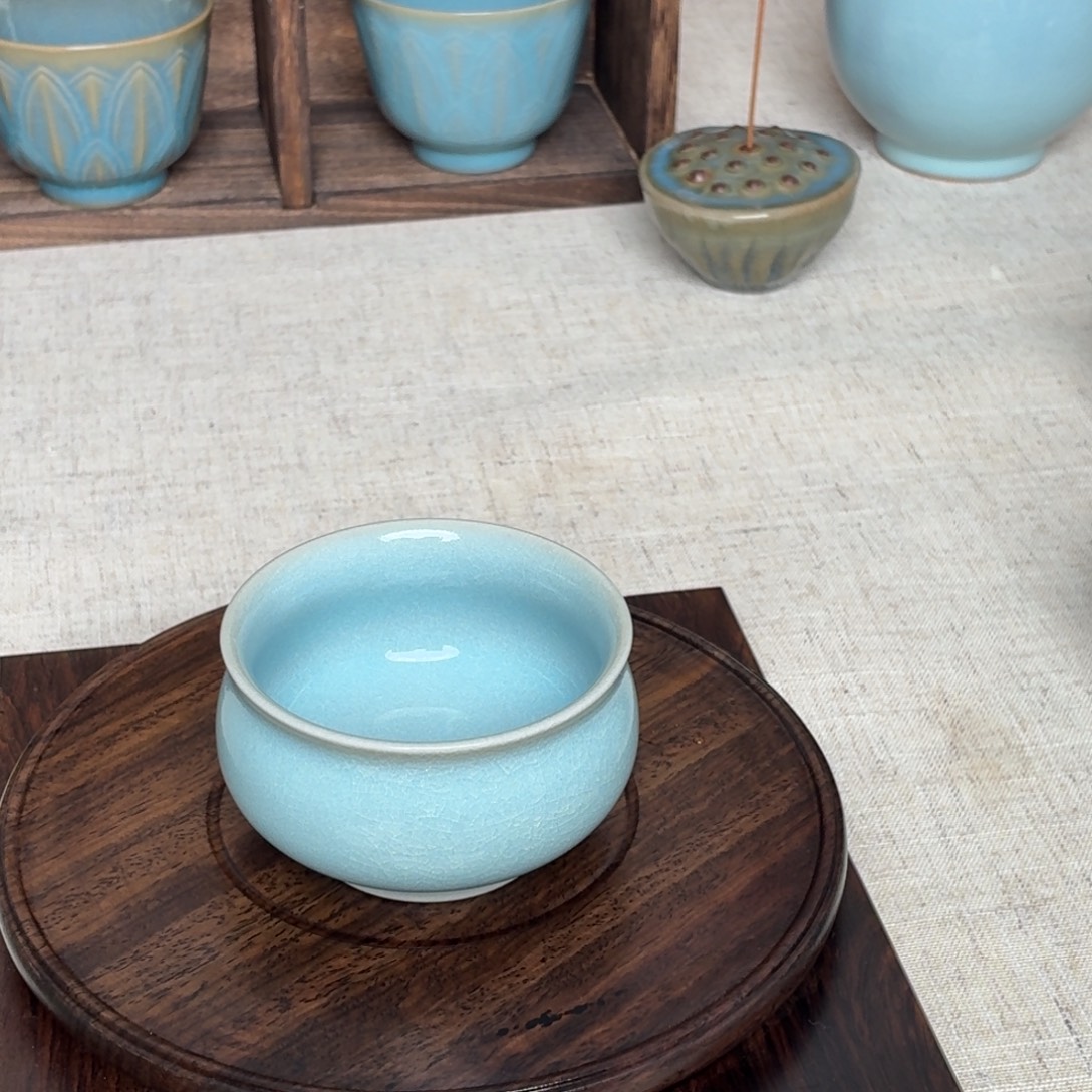 陶摆件天青冰花禅定杯