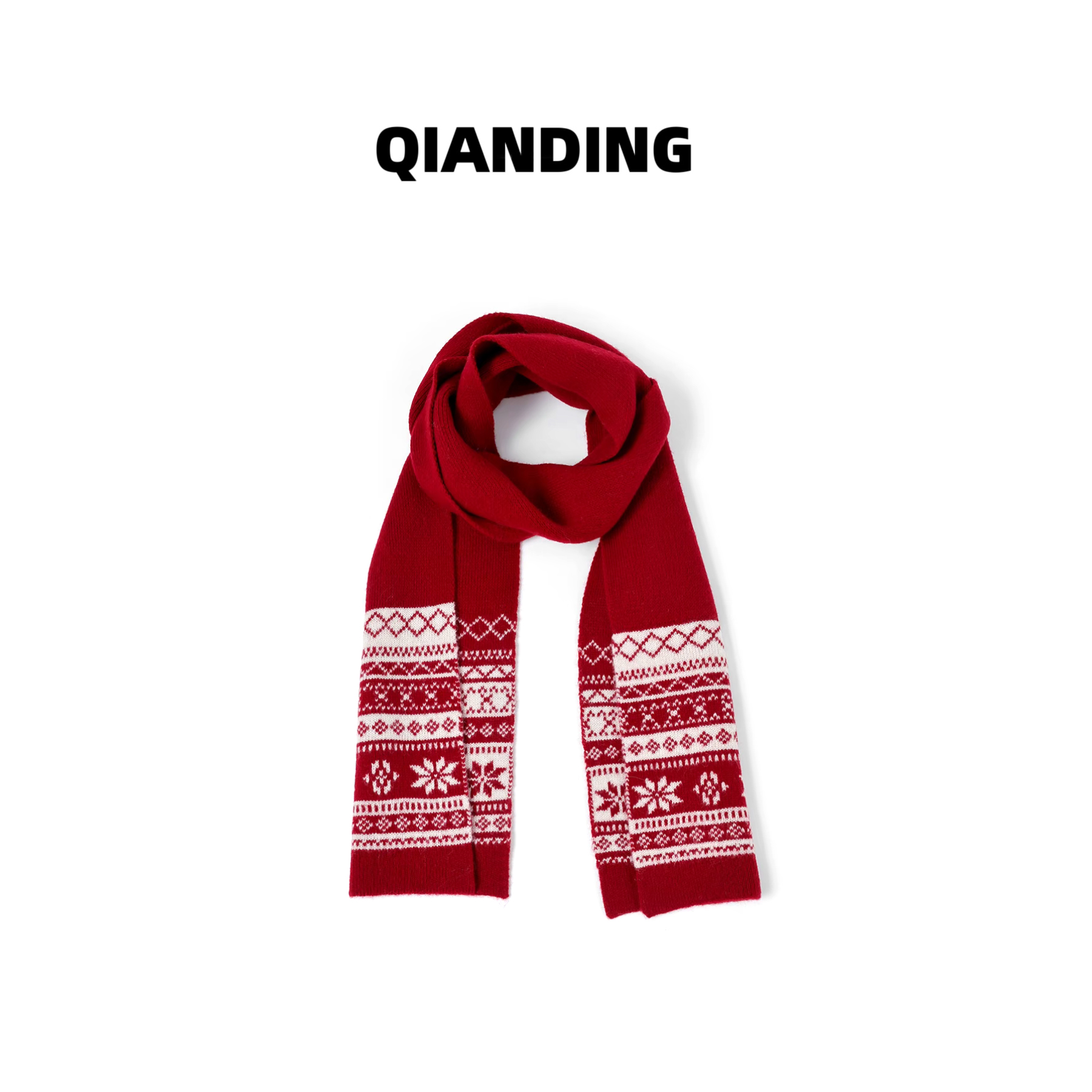 【QIANDING】【费尔岛围脖】100%绵羊毛超细美利奴保暖针织围巾F377