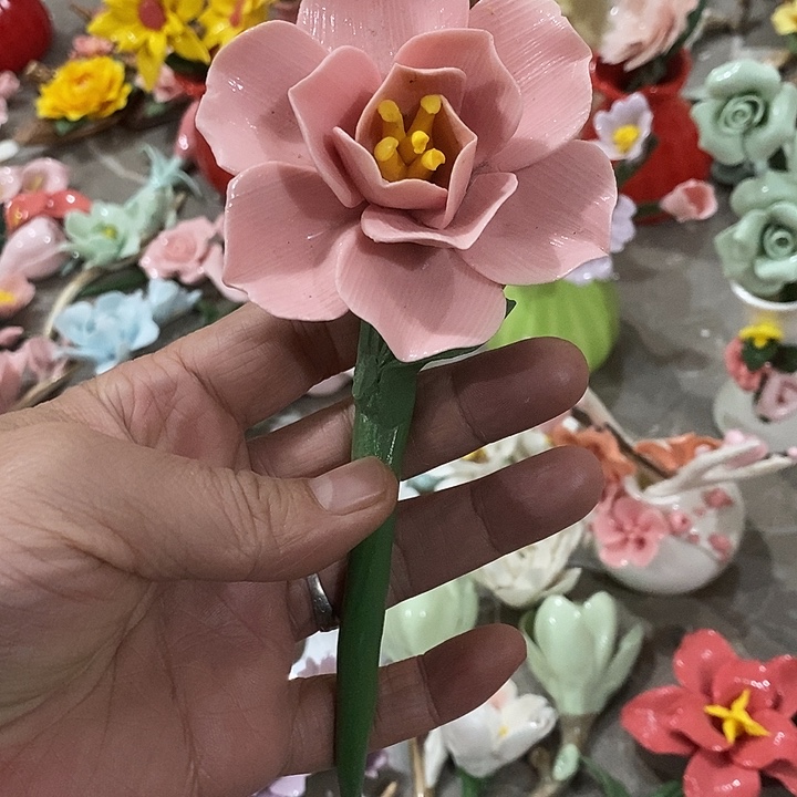 瓷片纯手工陶瓷花摆件瑕