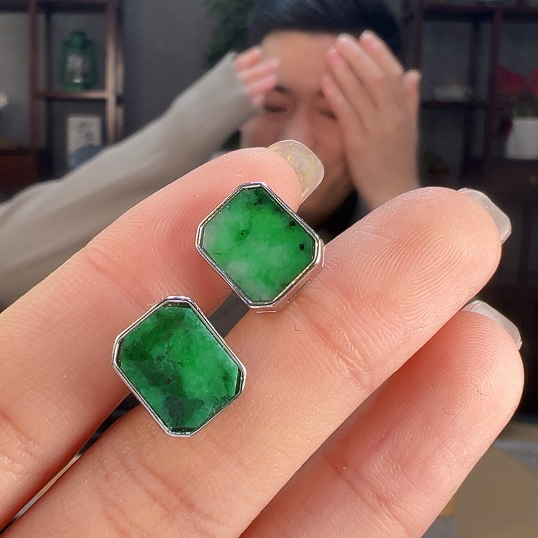 翡翠耳饰银S925镶嵌耳环49