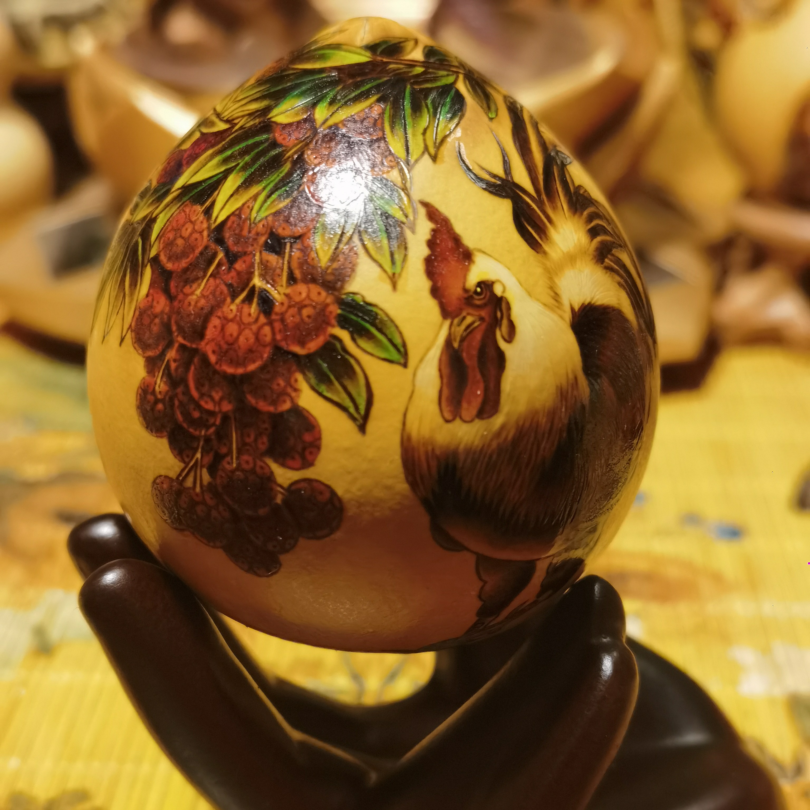 烙画鸡蛋葫芦公鸡大吉大利手把文玩葫芦