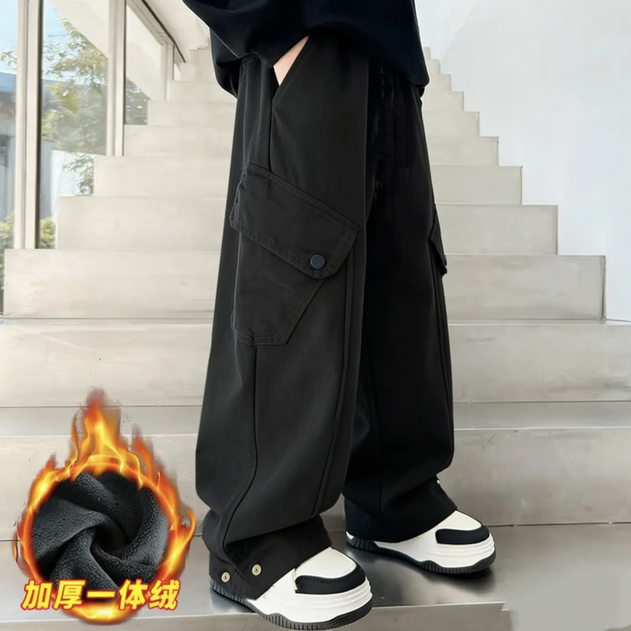 201311童装男童加绒棉布工装裤新款冬宝宝潮酷时尚棉布加绒工装裤