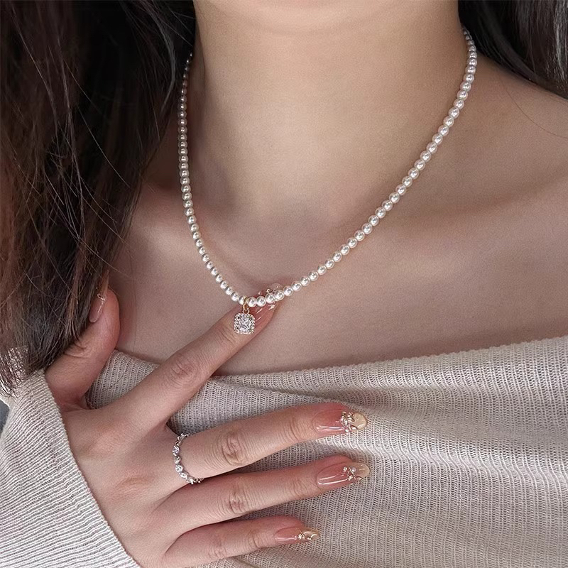 钛钢仿珍珠项链 Moonlight爆款承欢记同款小米珍珠方糖项链【639】