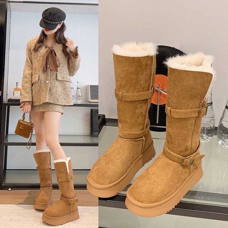CHES&KINLYN   2025冬新款搭扣女加厚保暖厚底时尚高筒两穿雪地靴
