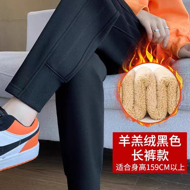 加绒运动裤秋冬外穿保暖哈伦2025新款羊羔绒裤子加厚休闲卫裤
