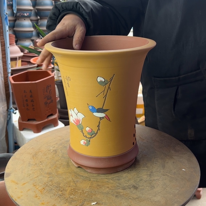 紫砂黄精品舍得兰花盆大