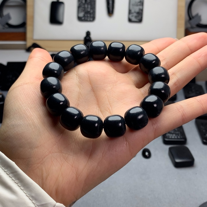 和田玉（墨玉）未镶嵌手串特价14mm