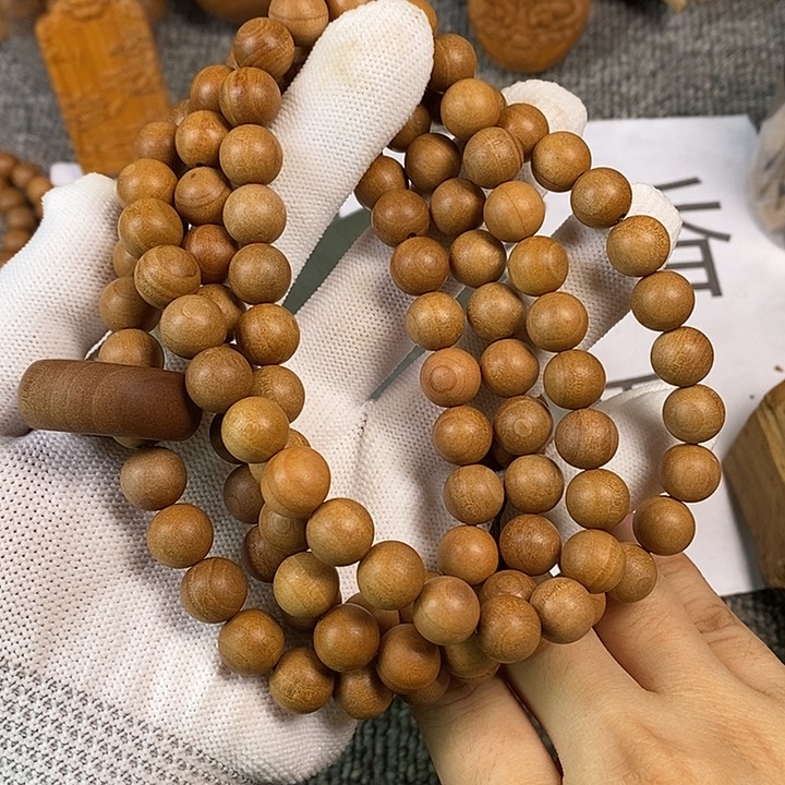 檀香木手串/手链老山檀香老料1.0/108搭跑环微瑕疵