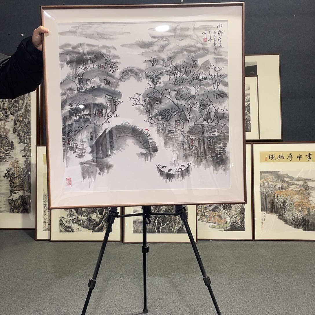 国画手绘画作品带框发货