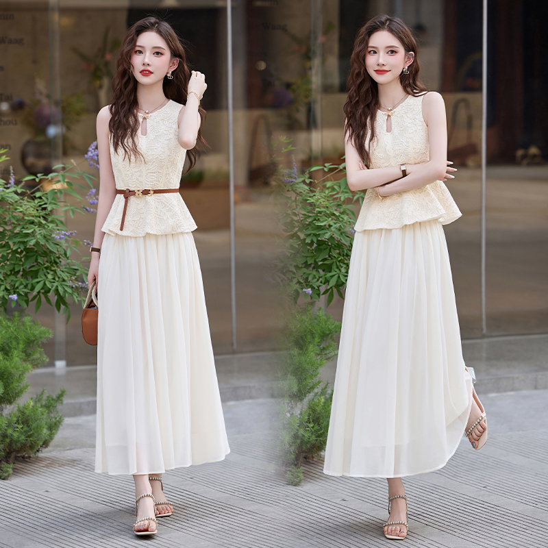 法式小香风蕾丝提花套装裙女2025年夏季新款浪漫优雅半身裙两件套