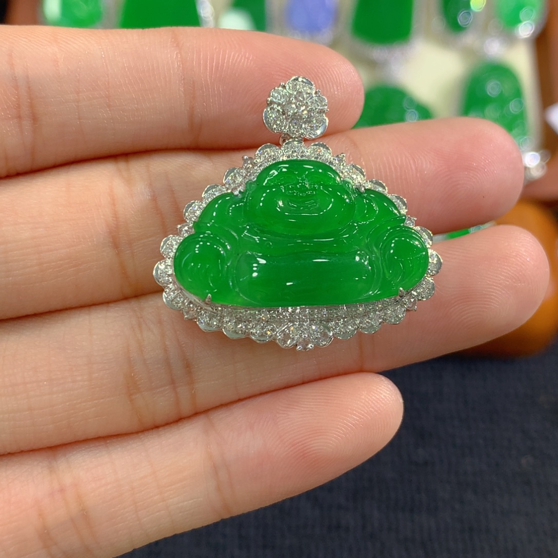 翡翠18K金镶嵌吊坠(不含链)佛公