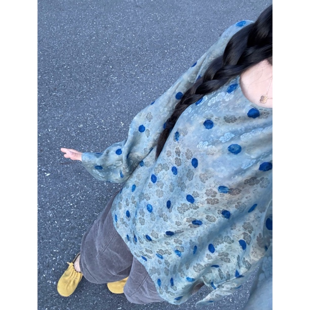 灰蓝波点新中式休闲极简100%桑蚕丝红云纱70长度120胸围
