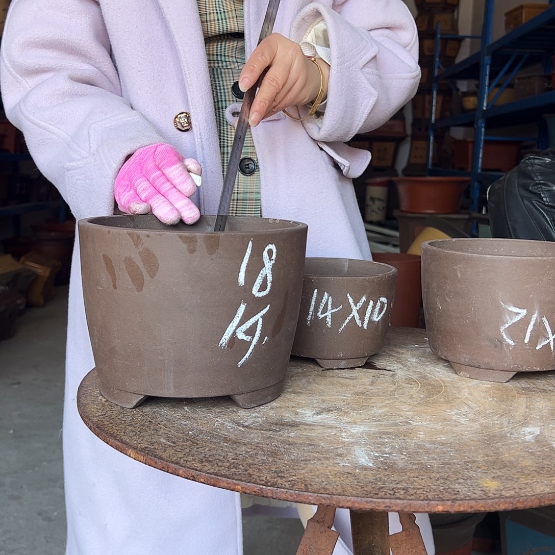 紫泥笔筒三件套花盆花盆