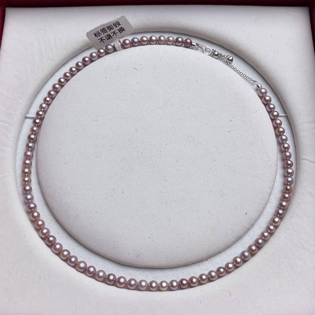 淡水珍珠颈饰银S925镶嵌5-6mm极光紫