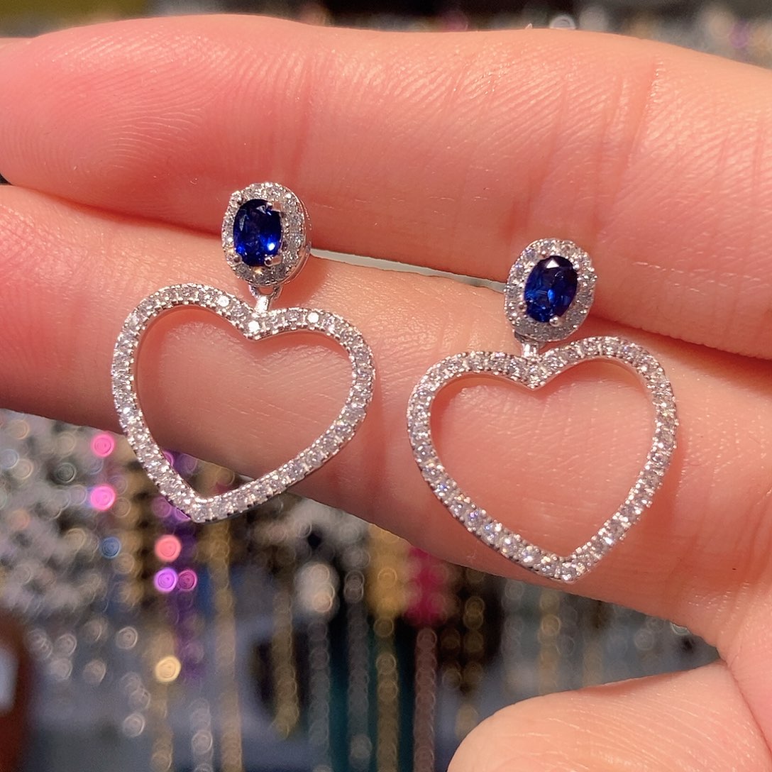 蓝宝石耳饰银S925镶嵌