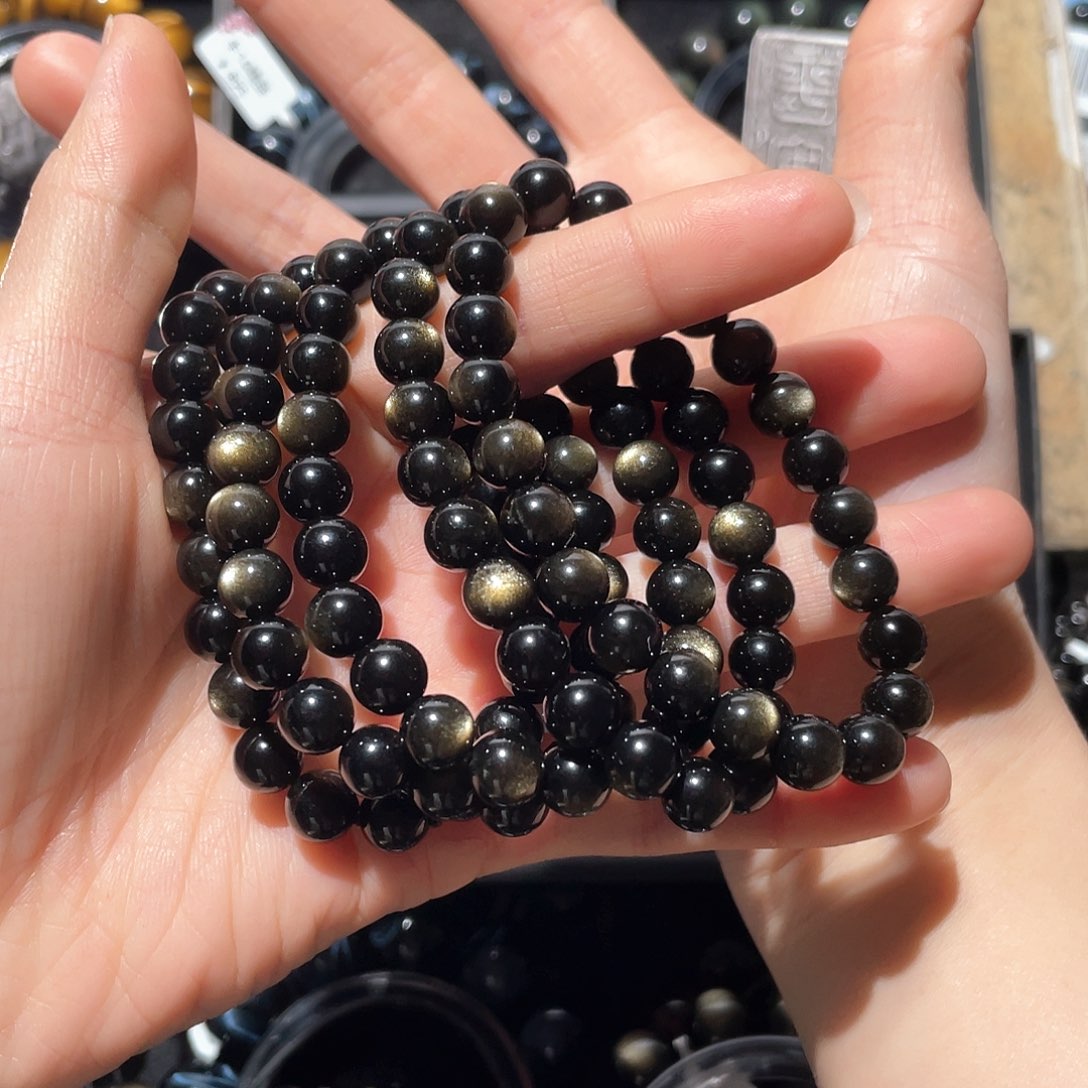 黑曜岩手链未镶嵌静**璧