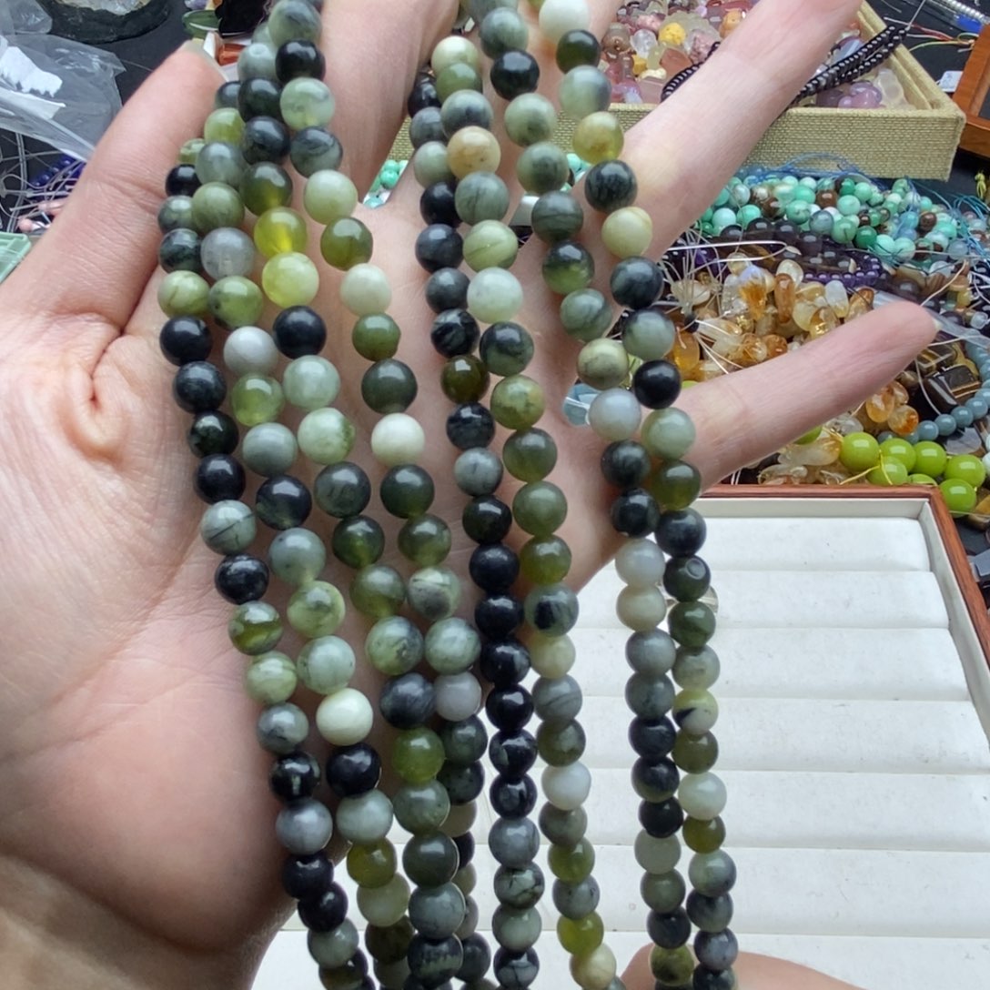 玛瑙/玉髓未镶嵌珠宝半成品一条装纯天然黑袖玉圆珠6➕mm