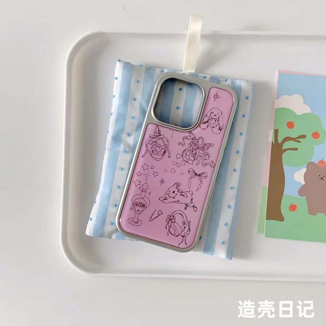 新款韩系粉色兔兔滴胶手机壳适用苹果17pro/16小米15reno14一加13