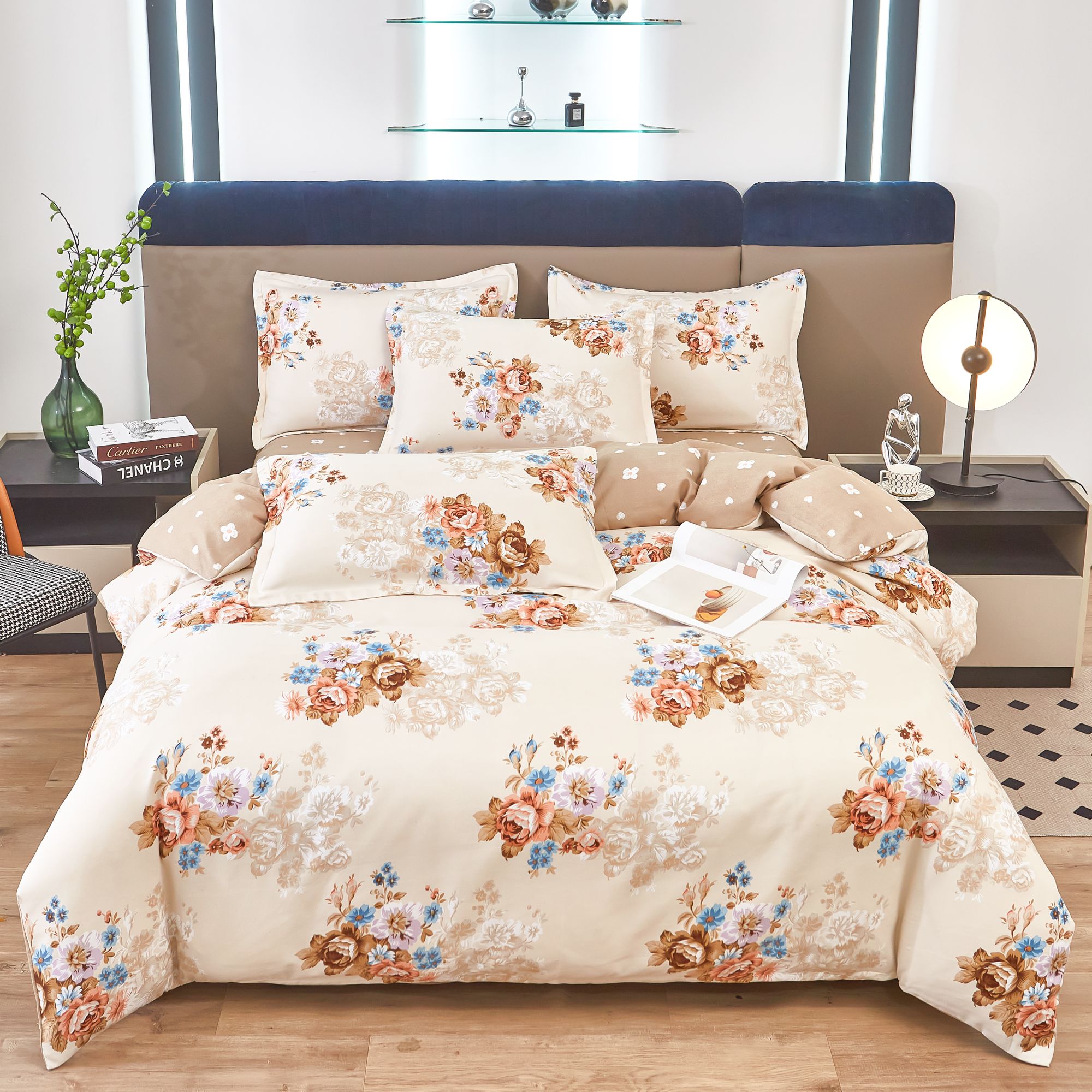 设计师款春季贵妇轻奢高级陶瓷彩云棉四件套丝滑梦境