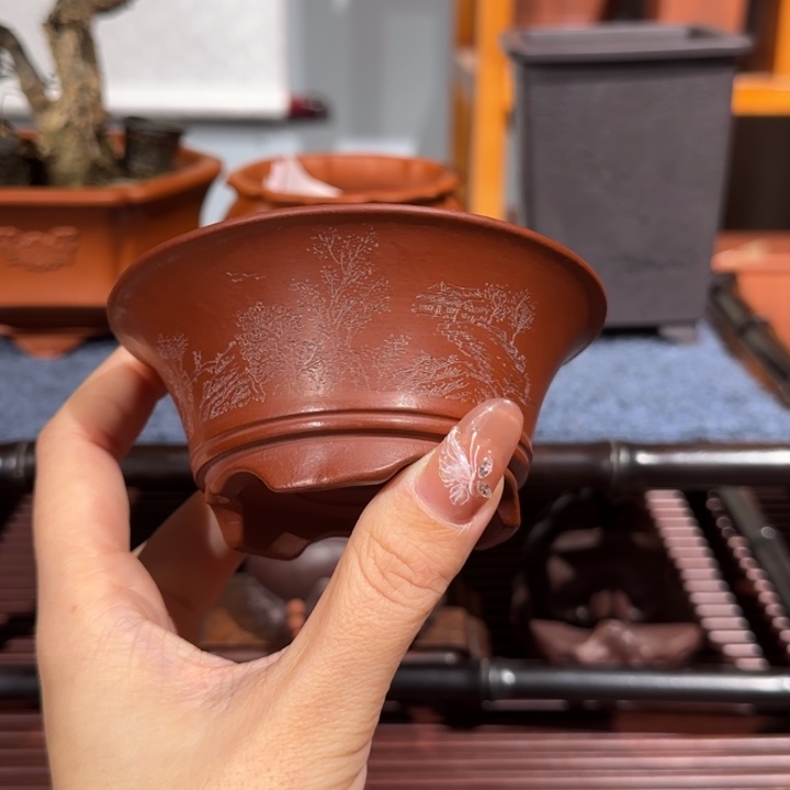 紫砂花盆口径9深度3.5