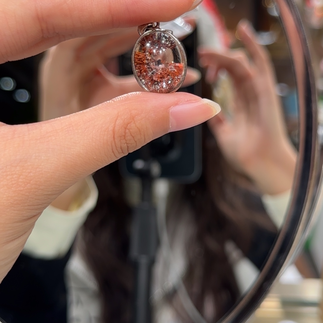 水晶吊坠(不含链)银S925镶嵌蛋面16mm 红幽灵