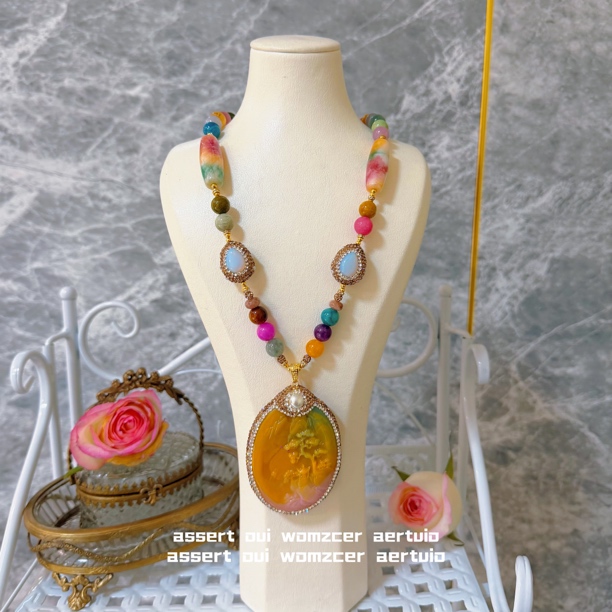 铜合金项链 多彩娜曼卡系列2278手工气质时尚古法镶嵌彩色复古
