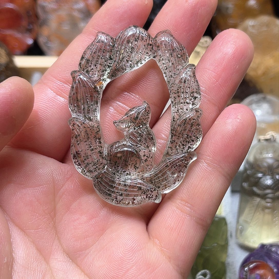 水晶颈饰未镶嵌绿幽灵九尾狐吊坠