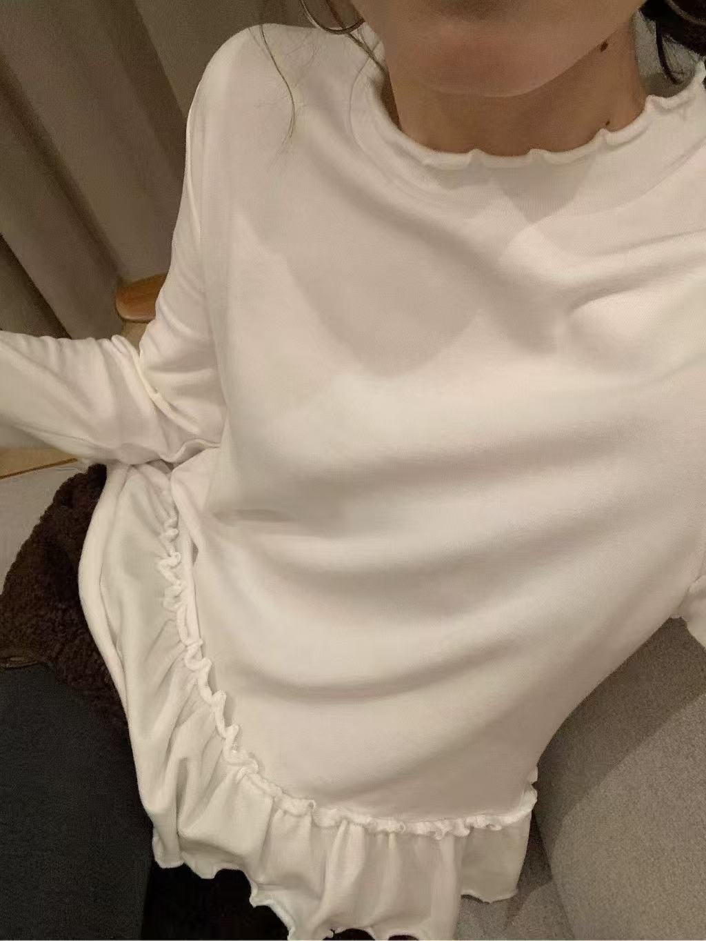 米满满-MEENI-1950-木耳边套头长袖百搭上衣