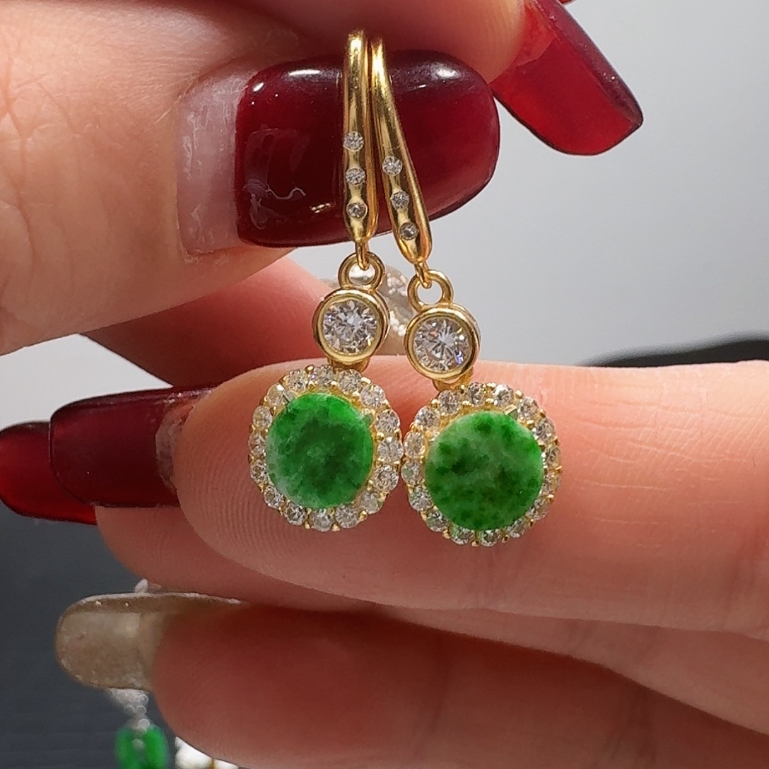 翡翠耳饰银S925镶嵌耳饰