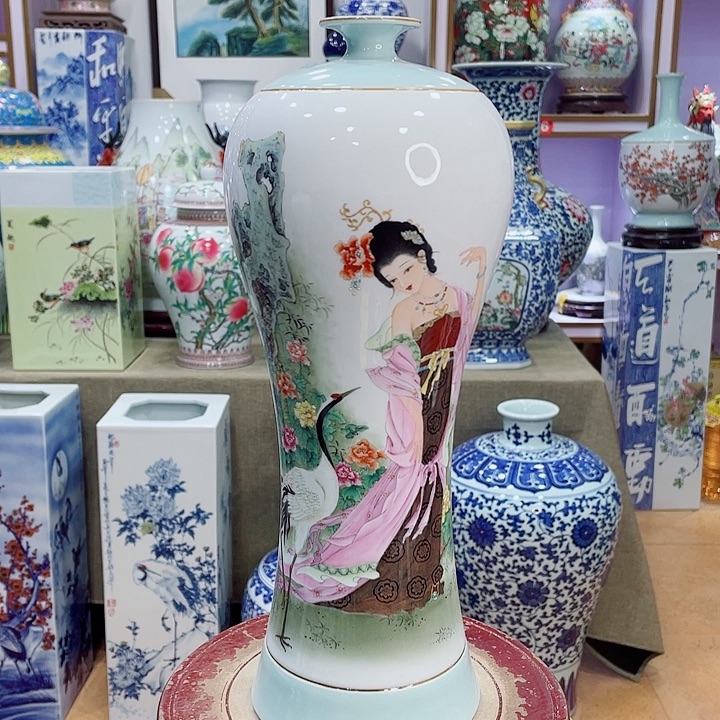夜***者花瓶全手工粉彩人物画美人瓶