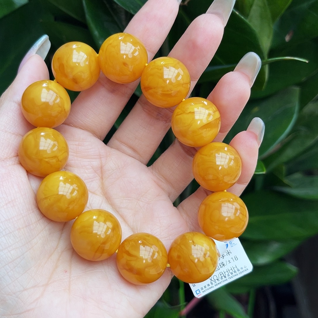 未镶嵌琥珀手链18m鸡油红妖花