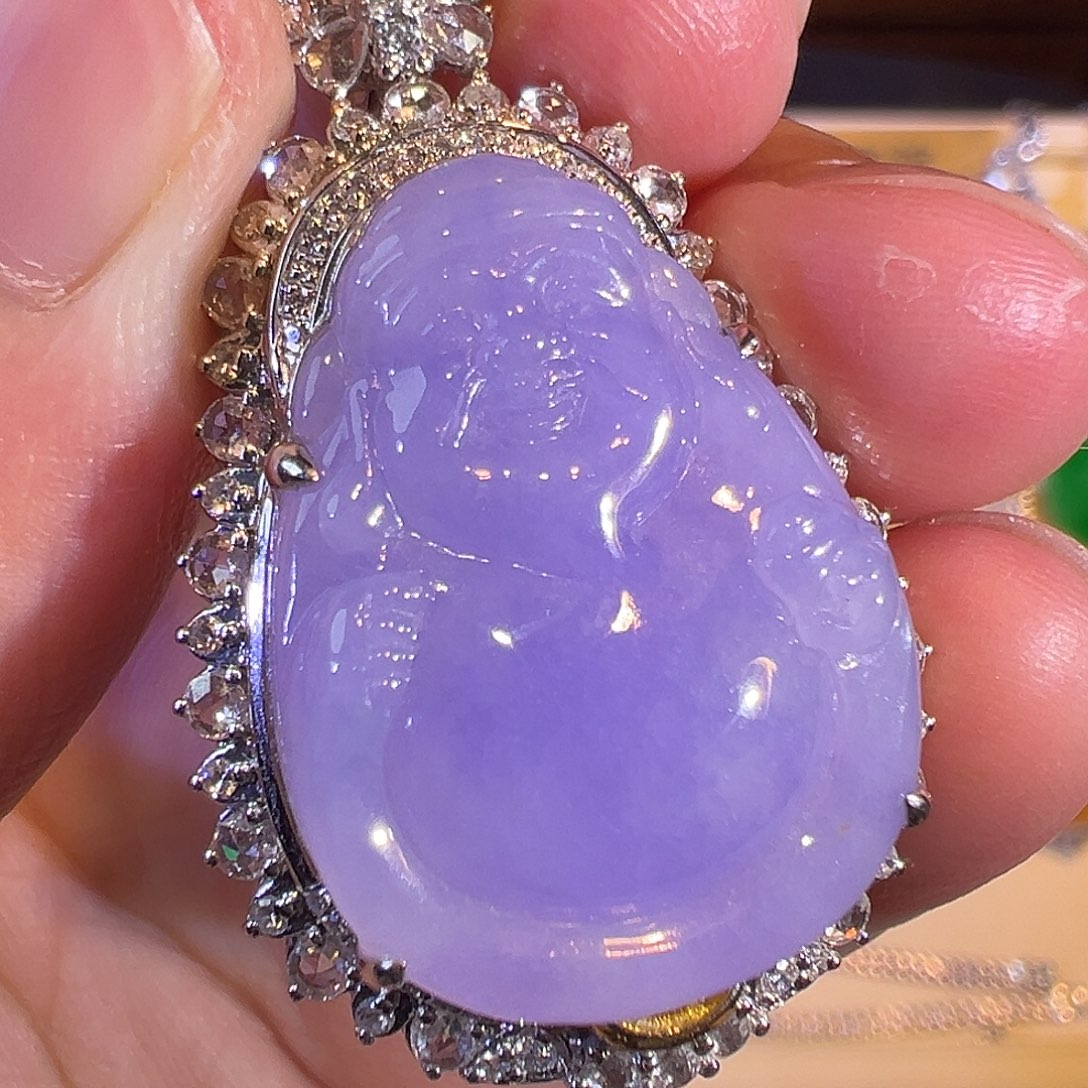 翡翠颈饰18K金镶嵌冰种紫罗兰财爷爷