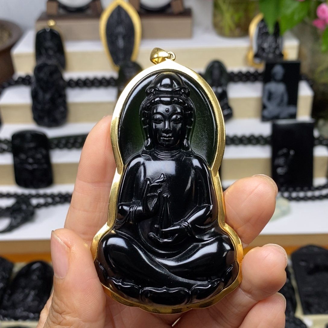 蛇纹石玉银S925镶嵌吊坠黄*忠