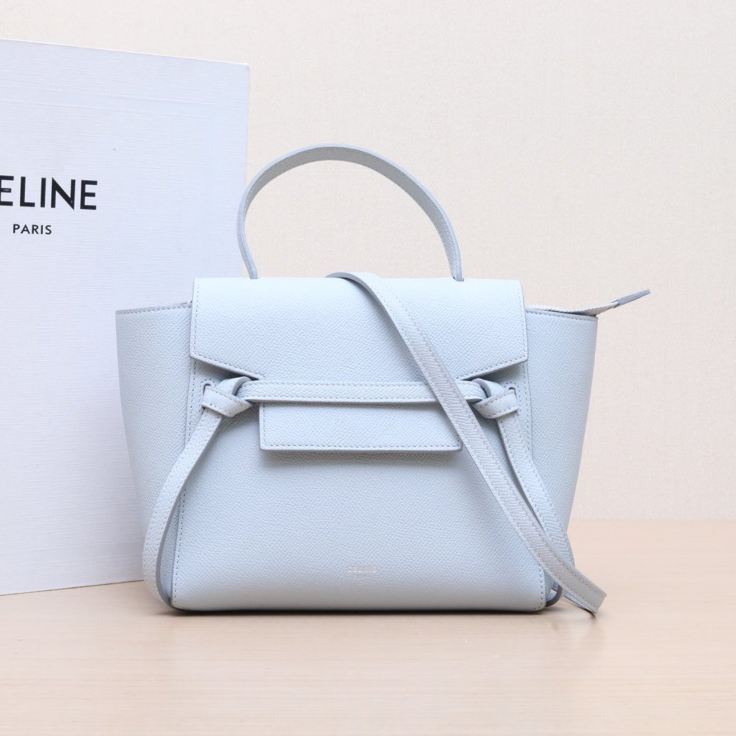 95新 Celine/思琳 小花攀攀Belt 鲶鱼包 Nano 20 雾霾蓝 皮革C