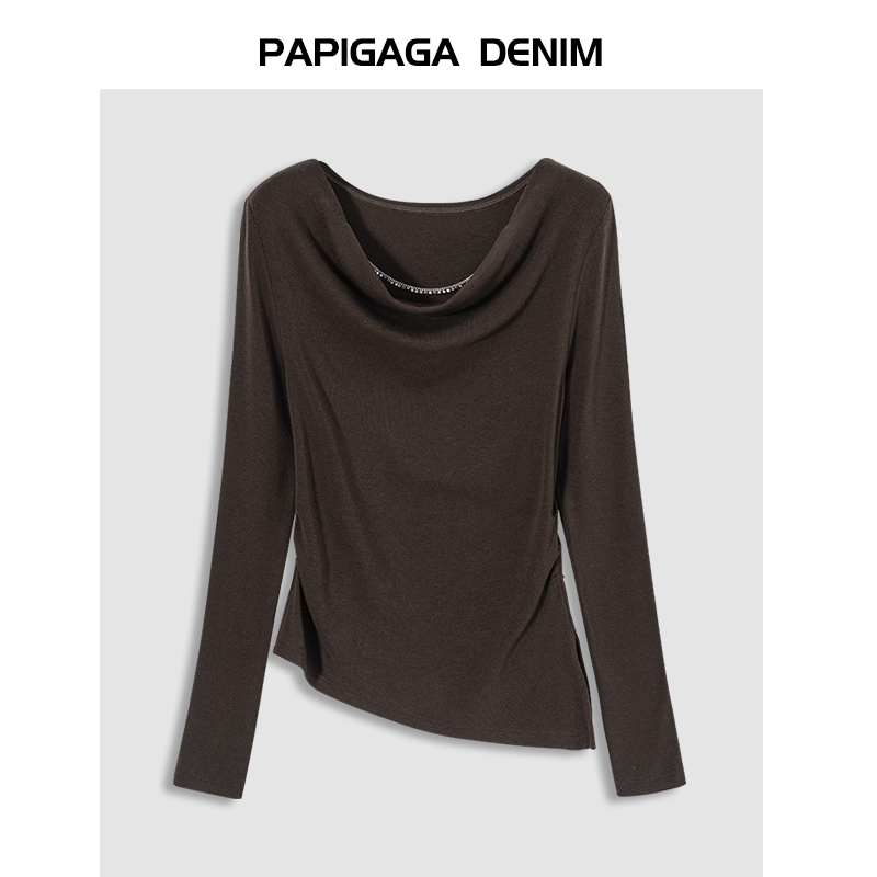 极简风格收腰长袖上衣云柔舒适主义高级感圆领修身T恤2025年春夏