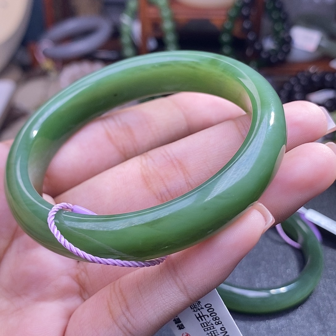 和田玉55.8老矿碧玉猫眼正圈手镯未镶嵌